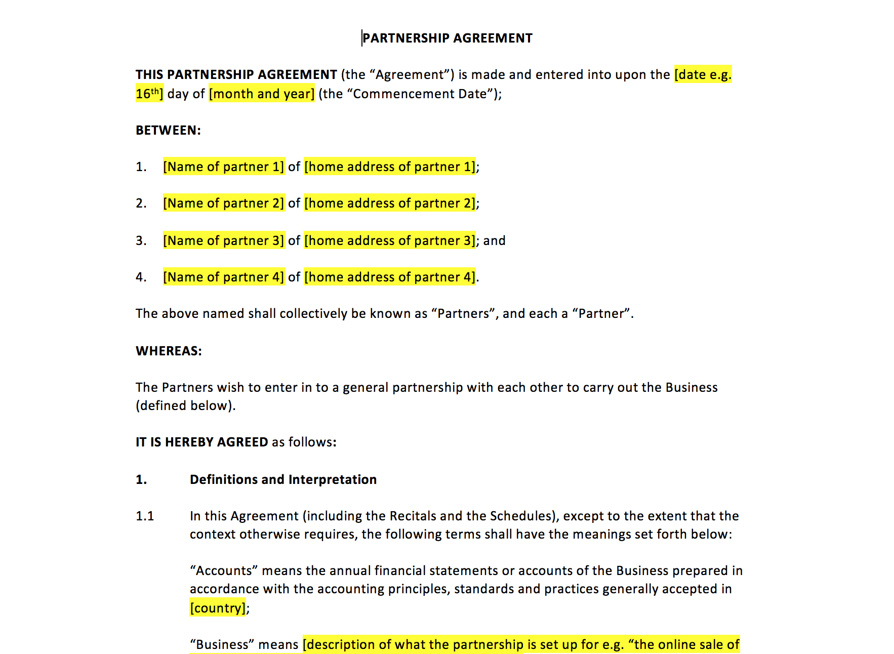Business Partner Agreement Template - BestTemplatess - BestTemplatess