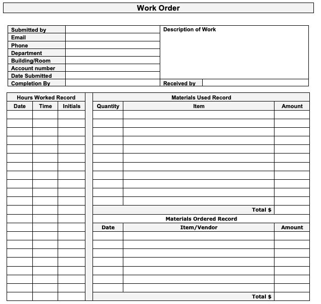 Microsoft Work Order Template - BestTemplatess - BestTemplatess
