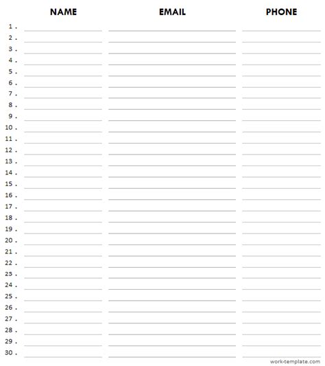 Name And Email Sign-Up Sheet Template - BestTemplatess - BestTemplatess