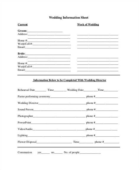 Wedding Information Sheet Template BestTemplatess BestTemplatess