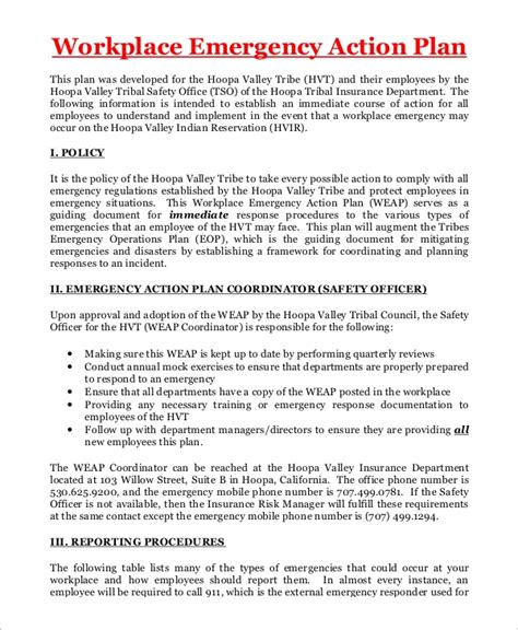 Workplace Emergency Action Plan Template - BestTemplatess - BestTemplatess