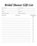 Wedding Shower Gift List Template