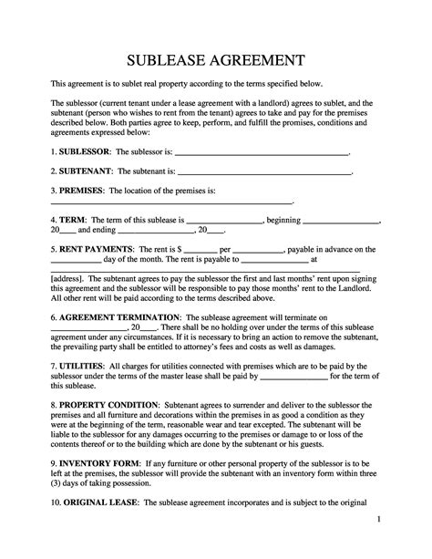 Subletting Contract Template BestTemplatess BestTemplatess