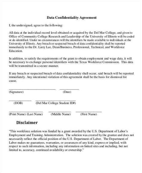 Data Confidentiality Agreement Template BestTemplatess BestTemplatess